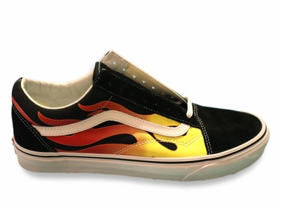 black white flame vans