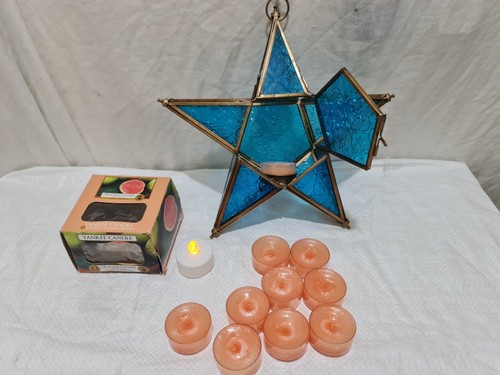 Vintage Style blue Star Hanging Tea Light+ yankee Candles Lantern Holder 10" - Picture 23 of 23