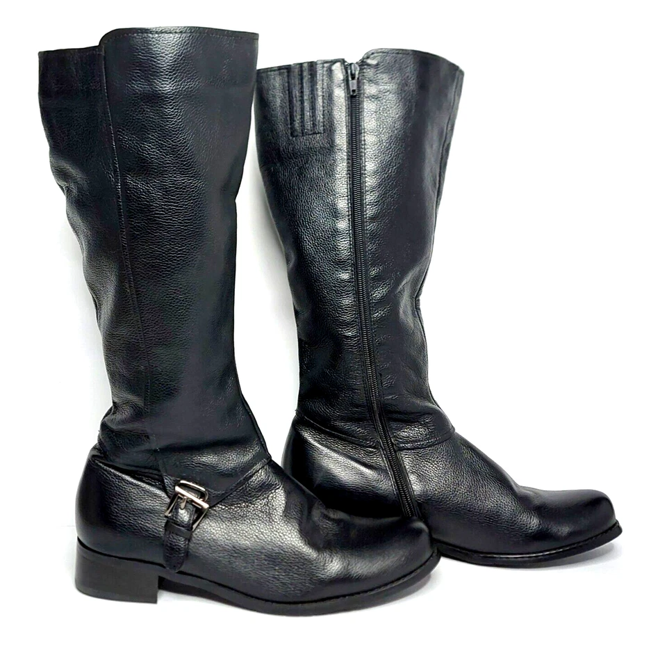 TALLA 9.5 - Botas Fitzwell Mujer Hasta la Rodilla Cuero Negro Montar Motocicleta RARAS Foto 2 de 4