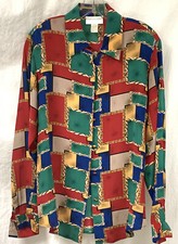 Vintage 1990s Christie  Jill Colorful 100 Silk Blouse Women's Size 6