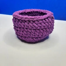 Purple Crocheted Basket Handmade New Plant Cover Candy Dish Crafts Key Catcher
