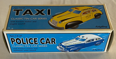 CLASSIC TIN CAR SERIES Police Car, Vintage style w friction
