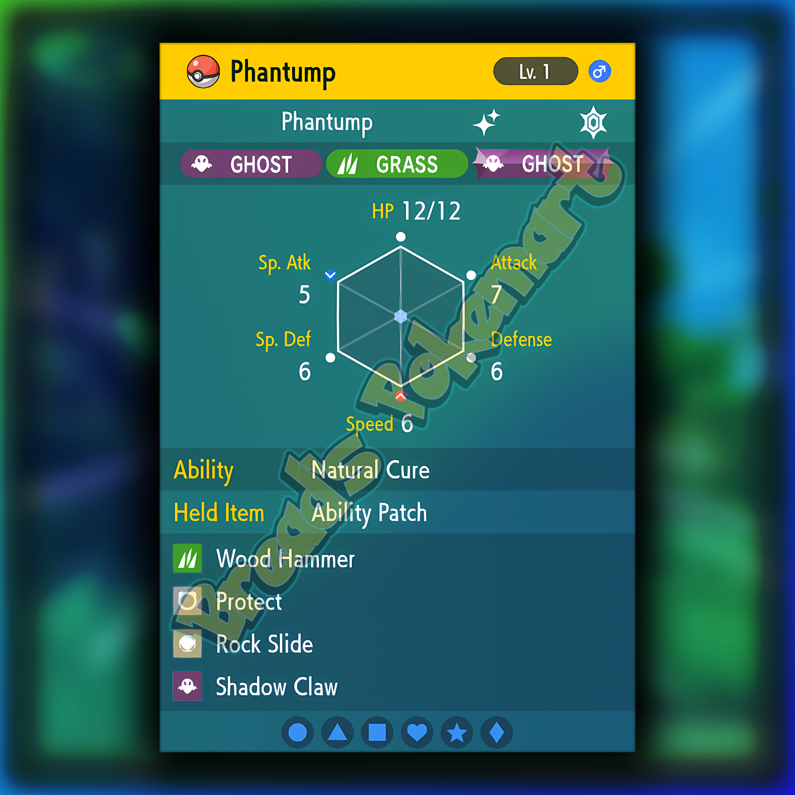 Shiny Phantump, evolution chart, 100% perfect IV stats and