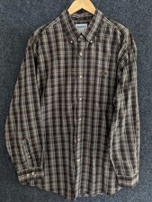 Carhartt Long-Sleeve Cotton Brown Plaid Mens XL Button Down Shirt