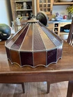 Vintage Amber Red Slag Stained Glass Hanging Tiffany Style Lamp 11” X  18” X 18”