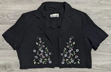 Allison-Che Cardigan Adult Large? Black Vintage Embroidered Floral Crop Womens