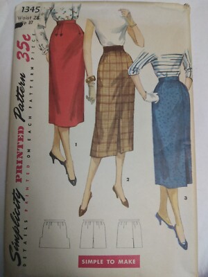 Skirt Pencil Straight 28'' Waist Simplicity 1345 Sewing Pattern UC FF VTG 40's