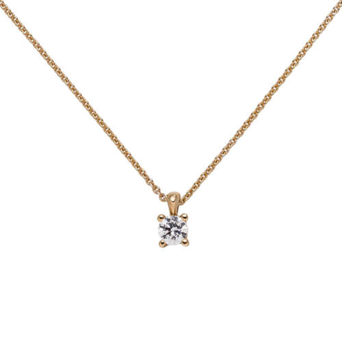 Collar Cadena Ancla Con Colgante Solitario Diamante Brillante 585 Oro Rosa, 45cm