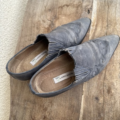 GUESS GEORGES MARCIANO 90s Vintage Gray Leather Slung Heel Ankle Boots Sz 8 - Picture 2 of 4
