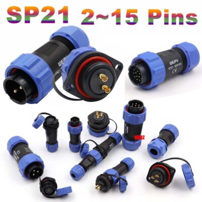 SP21 Aviation Plugs Flange Sockets IP68 Waterproof Cable Connectors 2 3~15 Pins