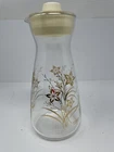 Vintage PYREX Glass 32 oz Juice Carafe Floral Atomic w/Plastic Lid USA READ