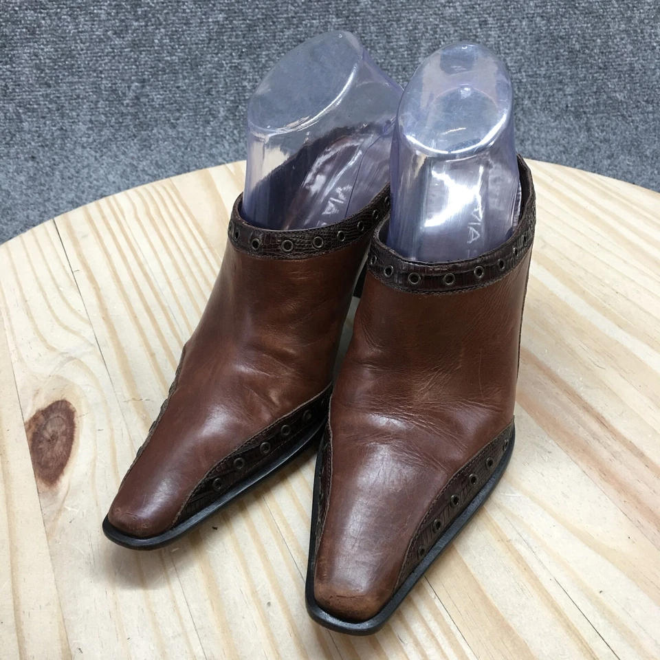 Tacones Via Spiga para mujer 7,5 M informales sin cordones punta tacones cuero marrón mula Foto 3 de 4