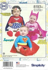 Simplicity 8193 Wonder Woman, Batgirl, Supergirl BABY COSTUMES Sz XXS-L UNCUT