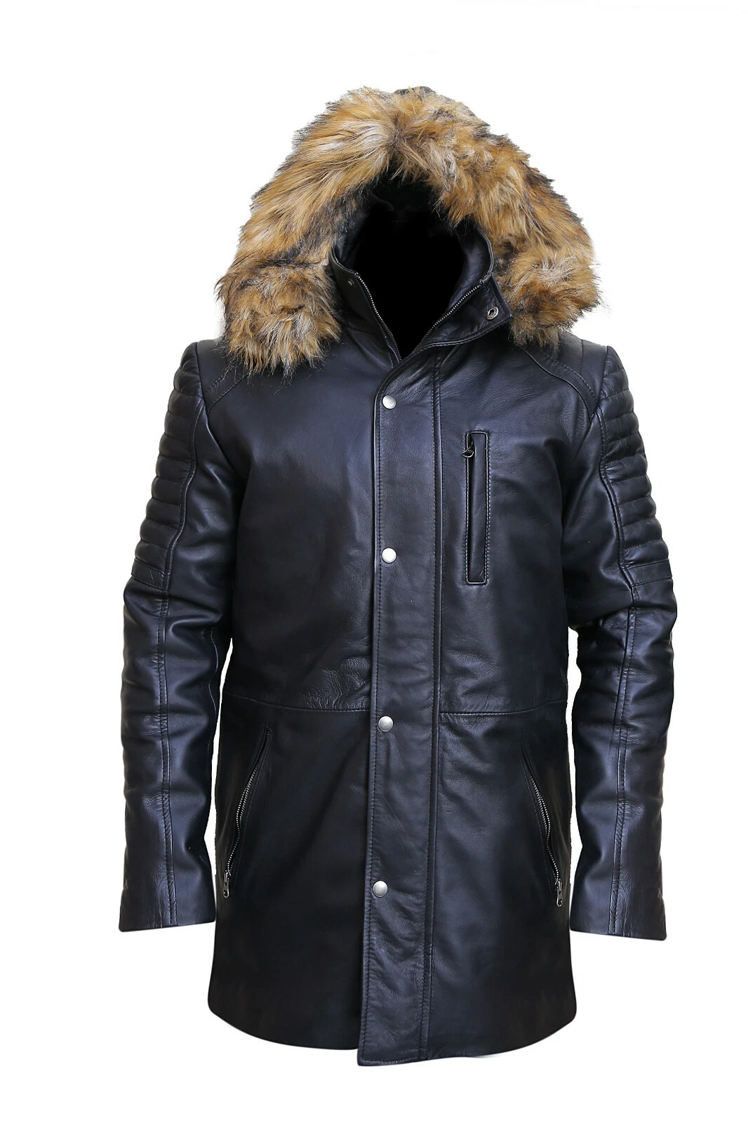 Men's Wind breaker Parka Black Leather Coat