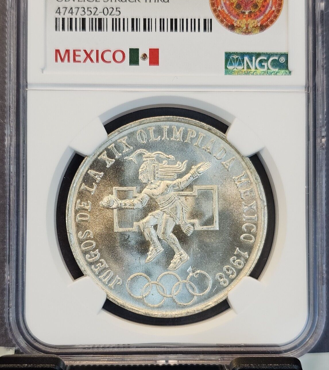 1968 MEXICO SILVER 25 PESOS OLYMPICS EVEN RINGS NGC MS 66 1968 MEXICO SILVER 25 PESOS OLYMPICS EVEN RINGS NGC MS 66