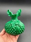 Vintage 1973 Burwood Wall Pocket Painted Green Hobnail Faux Milk Glass Vase MCM