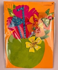 PAPYRUS  BLANK ALL OCCASIONS CARD 3-D Hawaiian Cocktail Rhinestones MSRP $8