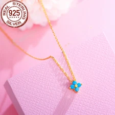 Sterling Silver 925 Long Leaf Necklace Gold Plated Turquoise S925 Jewelry