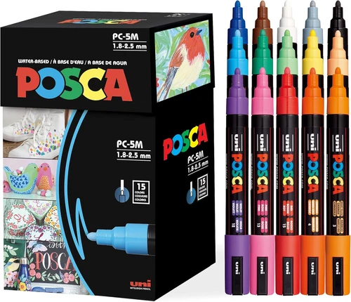 15 Posca Paint Markers, 5M Medium Posca Markers Set with Reversible Tips of Acry - Picture 1 of 11