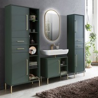 BadezimmermöBel In WaldgrüN Inkl. Beleuchtung Hochschrank Unterschrank Spiegel