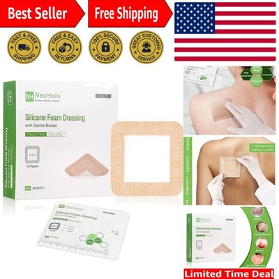 Soft Foam Silicone Dressing 3''x3'' with Gentle Border - 10 Pack for Ulcers