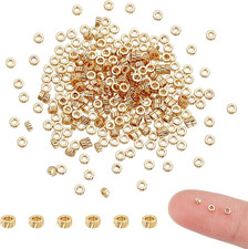 300Pcs Real 18K Gold Plated 2Mm Column Spacer Beads Loose Flat round Smooth Bea
