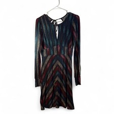 Free People Knit Floral Striped Keyhole Long Sleeve Open Back Dress Size 4 Boho