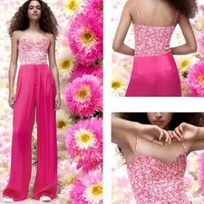 NEW Zara Pink and White Floral Pink Sweetheart Corset Bodysuit Women's Size S