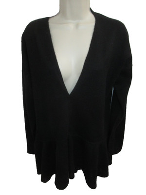 Neiman Marcus 100% Cashmere Black High Low Deep V-neck Sweater Size M