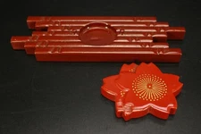 Japan Red Lacquer Flower Raft Kogo Incense Container Traditional Tea Accessory