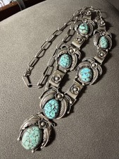 sterling silver turquoise squash blossom Native American 36” necklace Jewelry-NR