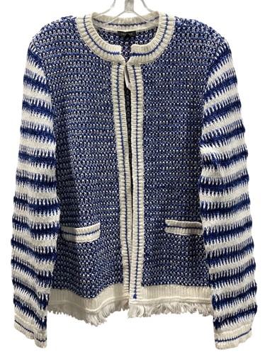 Talbots Striped Textured Cardigan Sweater Blue L Casual Grannycore Nautical