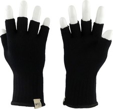Merino Wool Fingerless Gloves - Hunting and Fishing Liner - Half Medium Black
