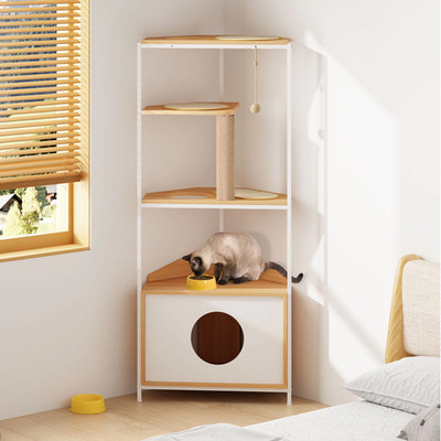58'' Cat House for Indoor Cats with Feeding Station and Climbing Platforms, Corne