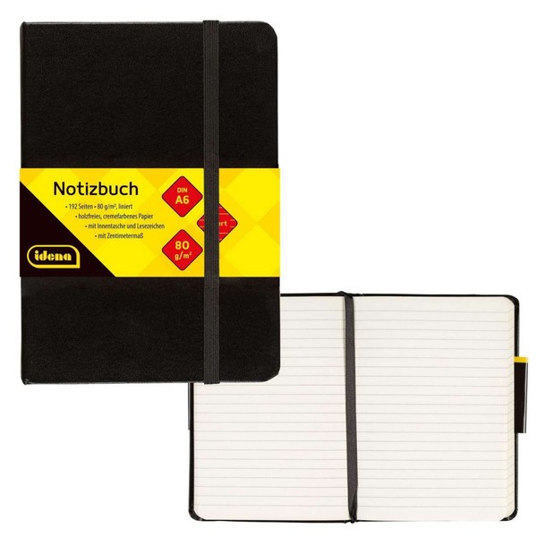Idena Notizbuch 80G/M² Liniert Schwarz Din A6 192 Seiten 209285-image
