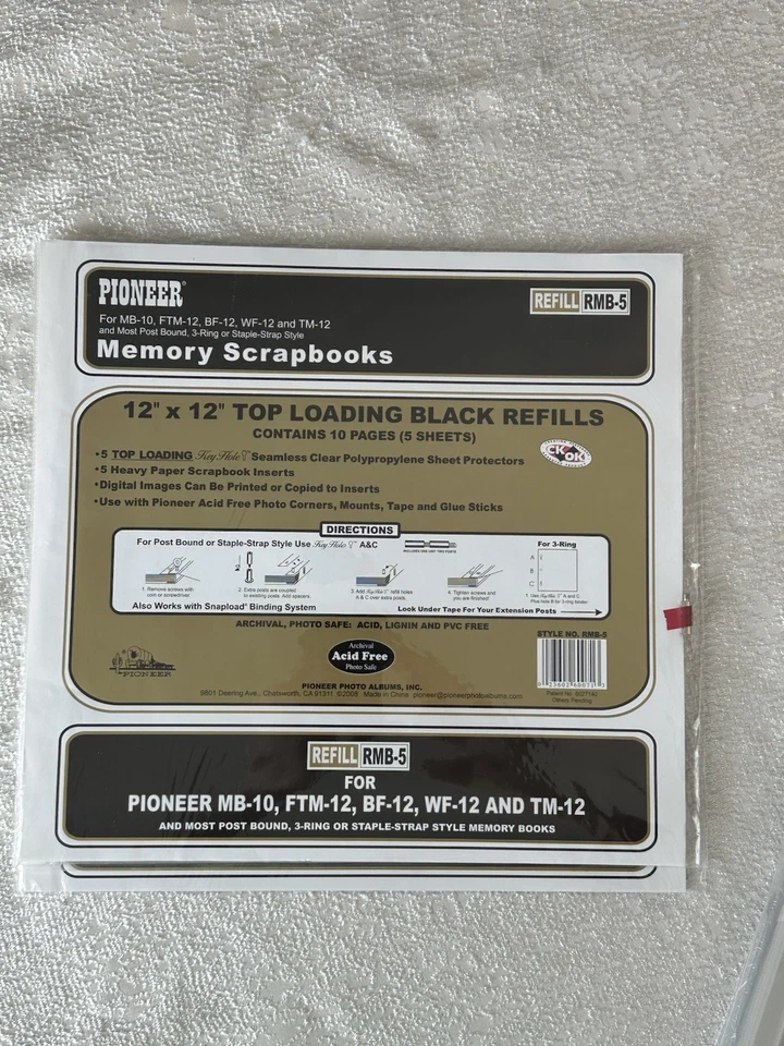 Pioneer 12x12 Top Loading Black Page Refills RMB-5 for Scrapbook Albums - Image 1 of 1
