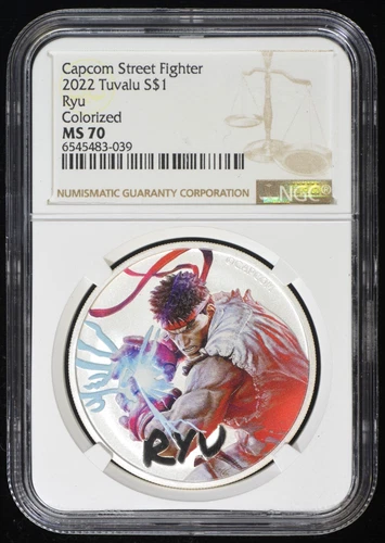 2022 NGC MS 70 Tuvalu Silver $1 Capcom Street Fighter Ryu Colorized
