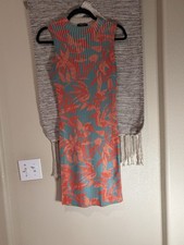 Fitted Guess Mariano Coral And Teal Midi Dress Size Small