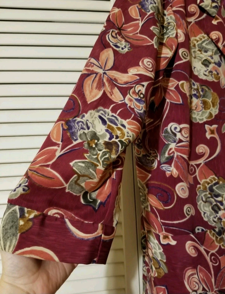 Chaqueta De Colección Jo Hannah York Talla 16 Estampado Floral Frente Abierto Granate Rojo Foto 4 de 4