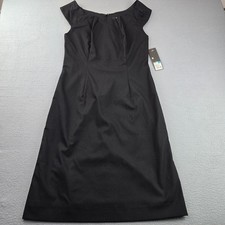 Mossimo Shift Dress Womens 6 Black Stretch Pleated Cap Sleeve V-Neck Back Zip