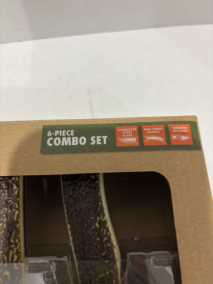 Juego combinado de cuchillos Ozark Trail de 6 piezas con cuchillas de acero inoxidable asas con acabado de ciervo Foto 2 de 4