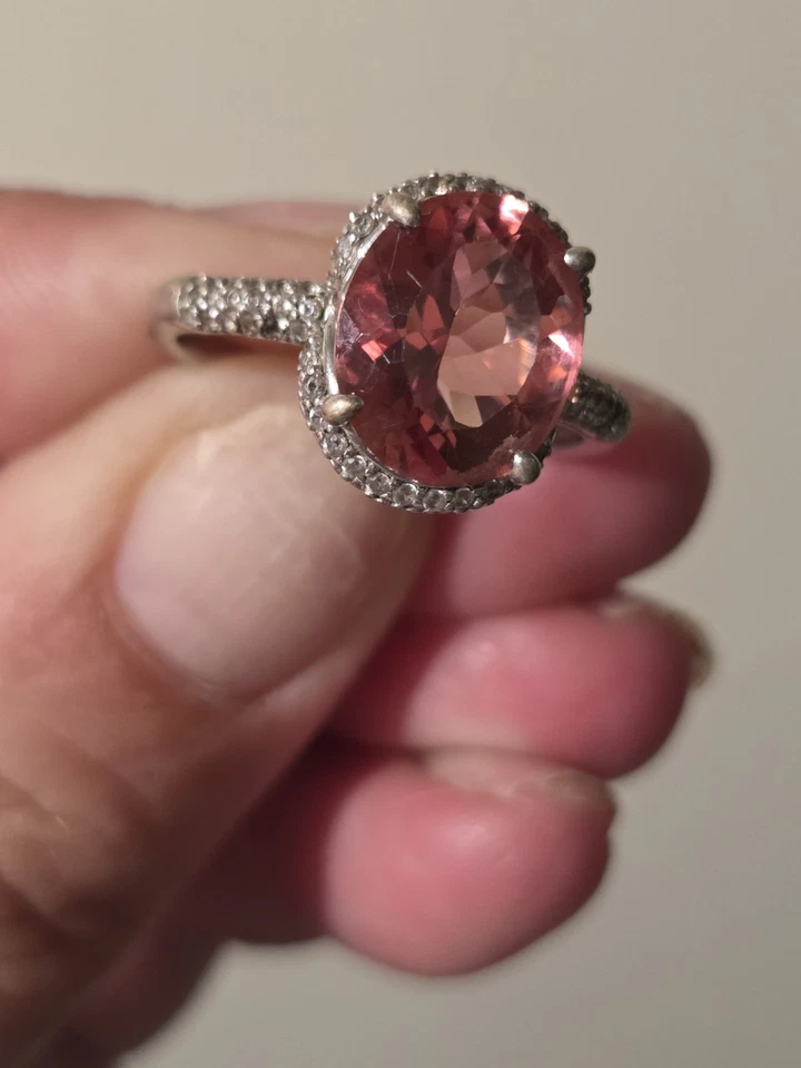 Genuine Labradorite Ring 3.48ctw White Zircon. 38ctw Rhodium Over 925 BEAUTIFUL - Image 3 of 4