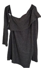 Charcoal Grey Rib One Shoulder Asymmetrical Dress In Size 12 Made In Uk