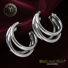 Womens Silver Hoop Stud Earrings Fashion Ladies Girl Jewellery Gift Pair UK NEW