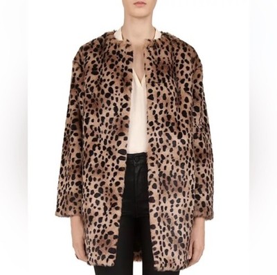 Gerard Darel Paris Women s 40 Leopard Animal Print Faux Fur Mischa Coat Jacket