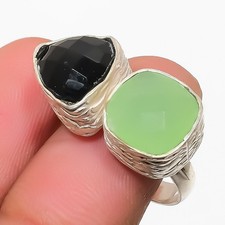 Green Chalcedony Gemstone 925 Sterling Silver Jewelry Ring Size 6.5 T801