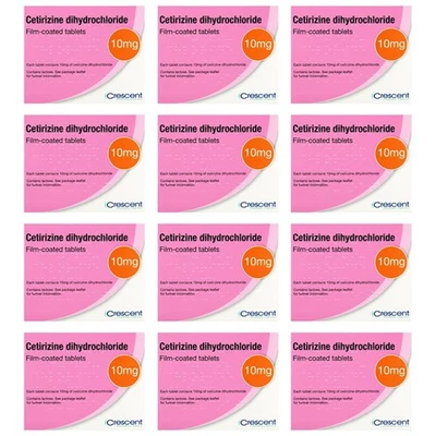Cetirizine Dihydrochloride 10mg - Allergy, Hayfever Relief - 12 Packs