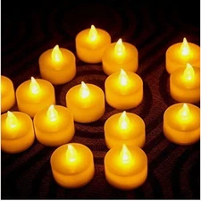 24-Pack Flamele LED Tea Light Candles in Warm Yellow Flickering Battery Operated