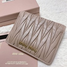 MIU MIU Cameo Leather Bifold Wallet Pink Beige Compact Card Holder Japan