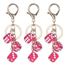 3pcs Lucky Dice Keychain Charm, Resin Dice Keyring with 3 Pendants, Rose Red